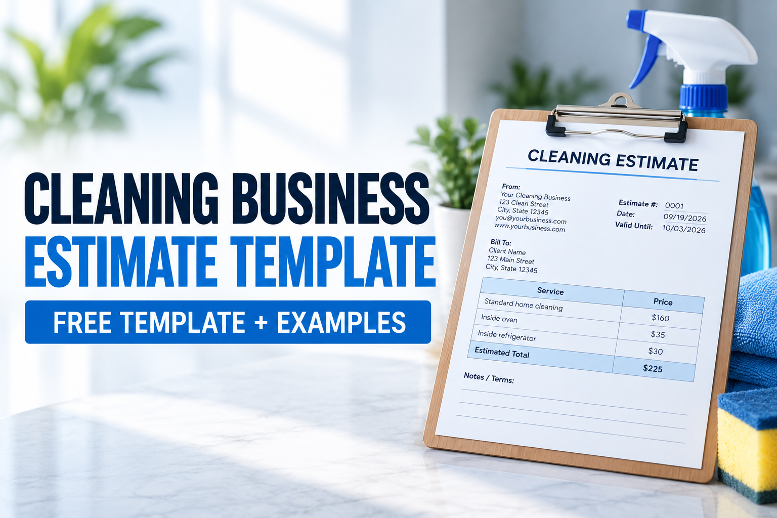 Create professional cleaning estimates with a free template, examples, and pricing tips.