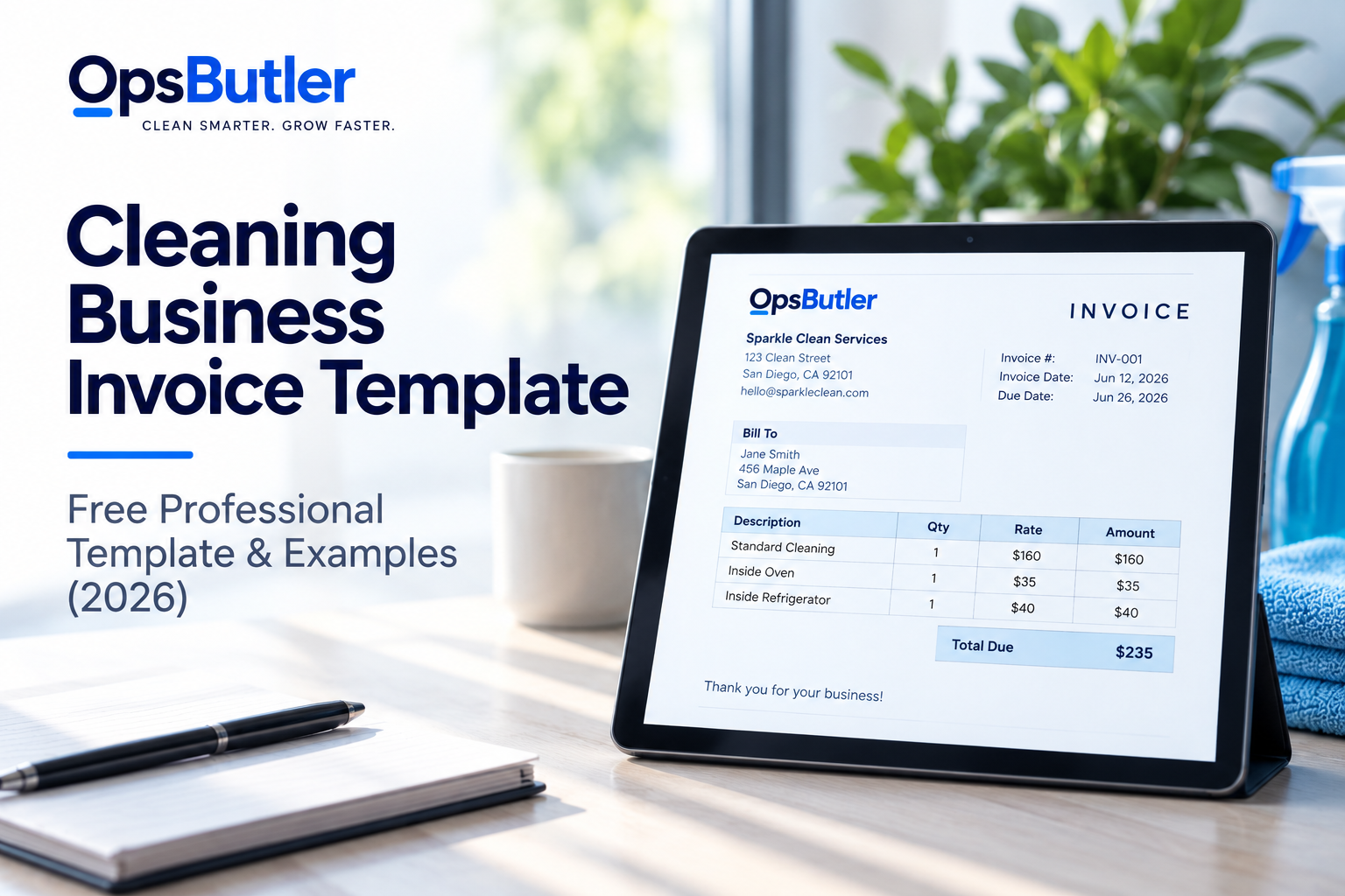 Cleaning business invoice template with a professional cleaning service invoice example