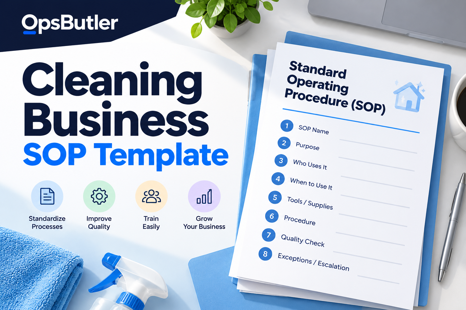 Cleaning business SOP template for standardizing processes, improving quality, training cleaners, and growing a cleaning business
