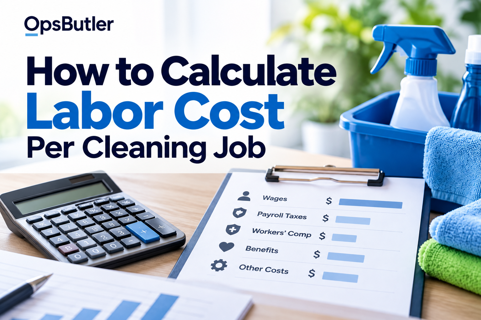 Cleaning business labor cost calculator with wages, payroll costs, workers’ compensation, benefits, and cleaning supplies
