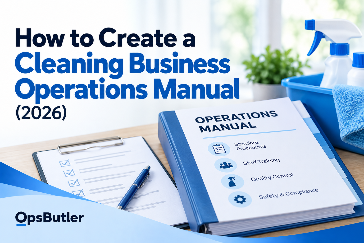 Cleaning business operations manual with standard procedures, staff training, quality control, safety, and cleaning supplies.