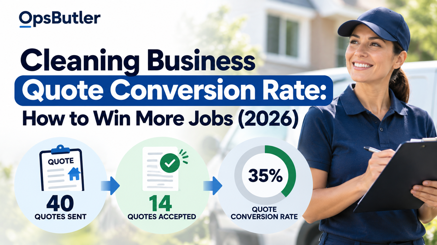 Cleaning business quote conversion rate showing a cleaner, 40 quotes sent, 14 quotes accepted, and a 35% conversion rate.