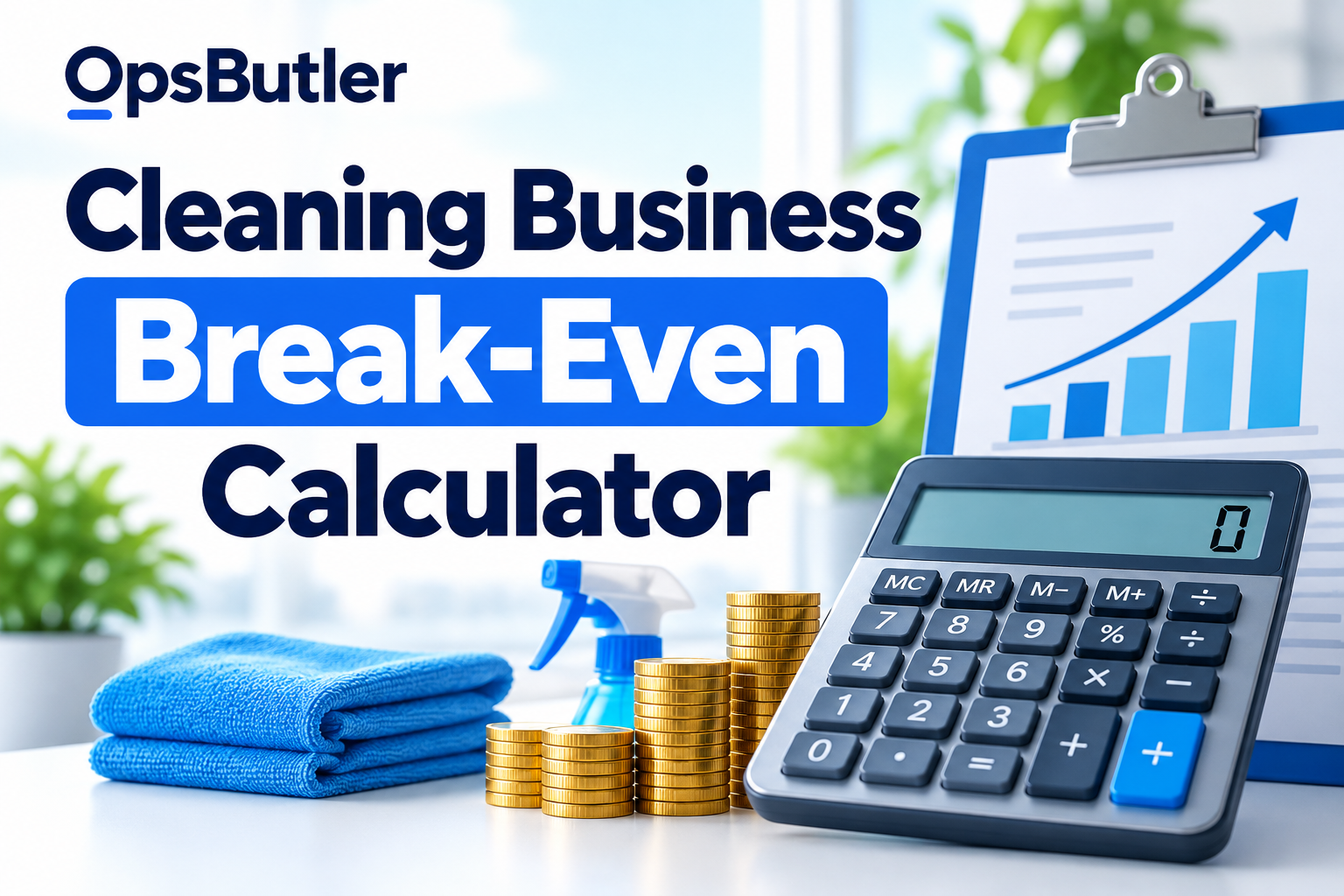 Cleaning business break-even calculator with revenue chart, cleaning supplies, and business cost planning